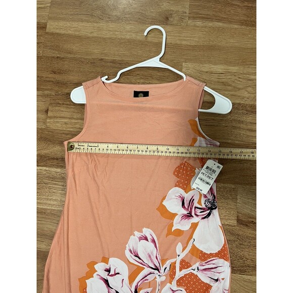 JM Collection Women's Floral Shift Jersey Sleeveless Dress, Size PP coral combo - Picture 6 of 7